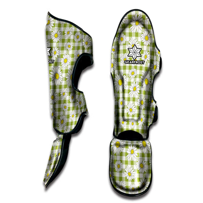 Green Tartan Daisy Pattern Print Muay Thai Shin Guard