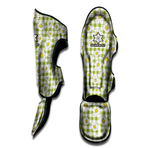 Green Tartan Daisy Pattern Print Muay Thai Shin Guard