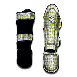 Green Tartan Daisy Pattern Print Muay Thai Shin Guard