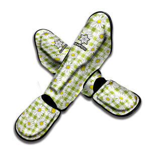 Green Tartan Daisy Pattern Print Muay Thai Shin Guard