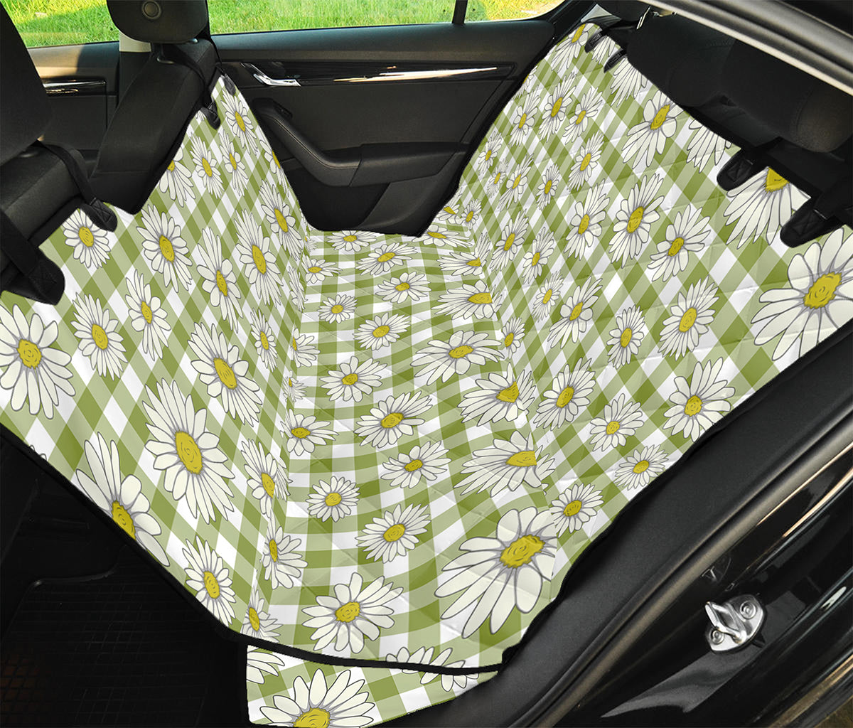 Green Tartan Daisy Pattern Print Pet Car Back Seat Cover