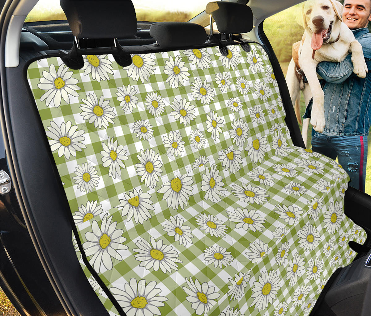 Green Tartan Daisy Pattern Print Pet Car Back Seat Cover