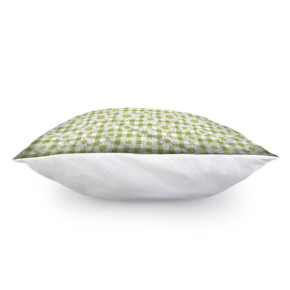 Green Tartan Daisy Pattern Print Pillow Cover