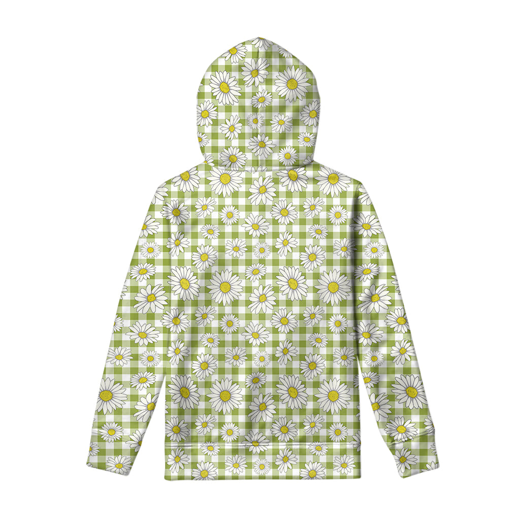 Green Tartan Daisy Pattern Print Pullover Hoodie