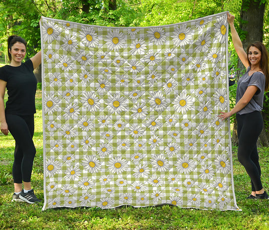 Green Tartan Daisy Pattern Print Quilt
