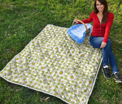 Green Tartan Daisy Pattern Print Quilt
