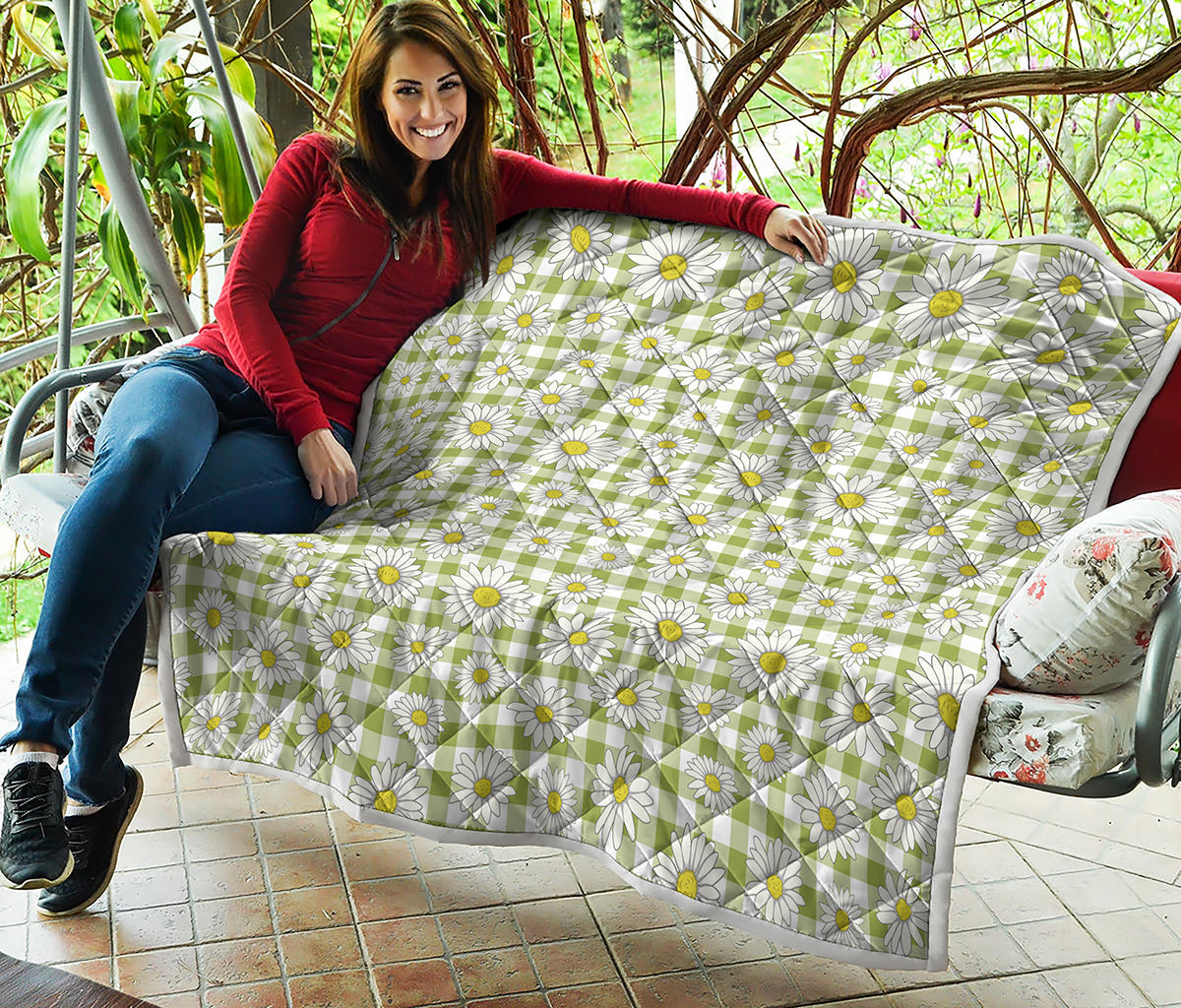 Green Tartan Daisy Pattern Print Quilt
