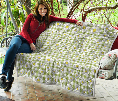 Green Tartan Daisy Pattern Print Quilt