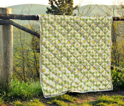 Green Tartan Daisy Pattern Print Quilt
