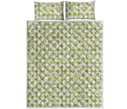 Green Tartan Daisy Pattern Print Quilt Bed Set