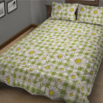 Green Tartan Daisy Pattern Print Quilt Bed Set