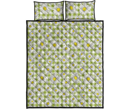 Green Tartan Daisy Pattern Print Quilt Bed Set