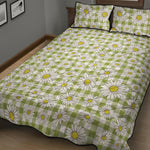 Green Tartan Daisy Pattern Print Quilt Bed Set