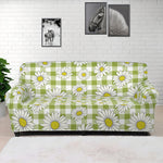 Green Tartan Daisy Pattern Print Sofa Cover