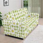 Green Tartan Daisy Pattern Print Sofa Cover