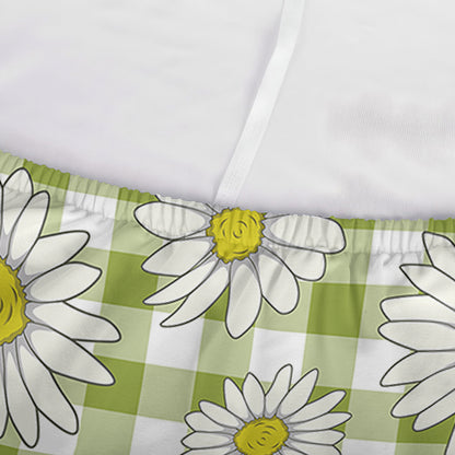 Green Tartan Daisy Pattern Print Sofa Cover