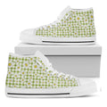 Green Tartan Daisy Pattern Print White High Top Sneakers
