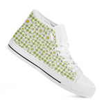 Green Tartan Daisy Pattern Print White High Top Shoes