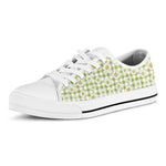 Green Tartan Daisy Pattern Print White Low Top Shoes