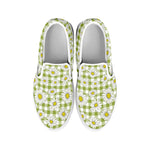 Green Tartan Daisy Pattern Print White Slip On Shoes