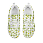 Green Tartan Daisy Pattern Print White Sneakers