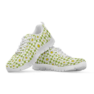 Green Tartan Daisy Pattern Print White Sneakers