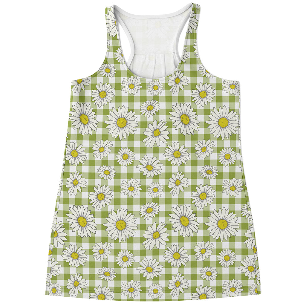 Green Tartan Daisy Pattern Print Women's Racerback Tank Top