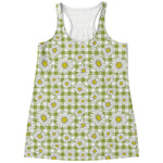 Green Tartan Daisy Pattern Print Women's Racerback Tank Top