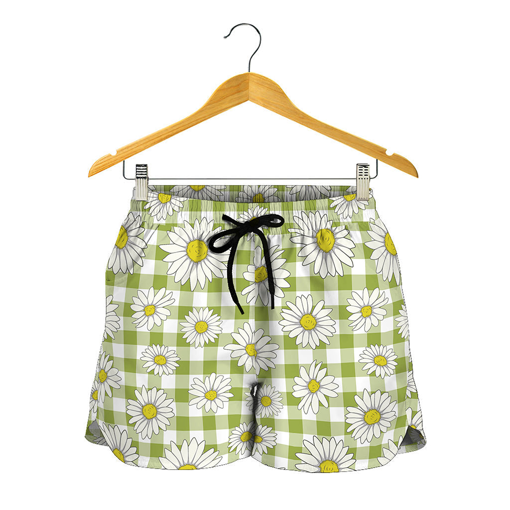 Green Tartan Daisy Pattern Print Women's Shorts