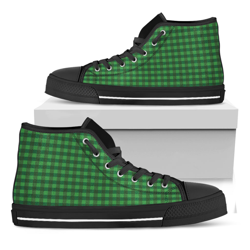 Green Tartan Saint Patrick's Day Print Black High Top Shoes