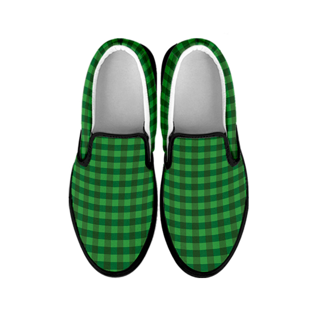 Green Tartan Saint Patrick's Day Print Black Slip On Shoes