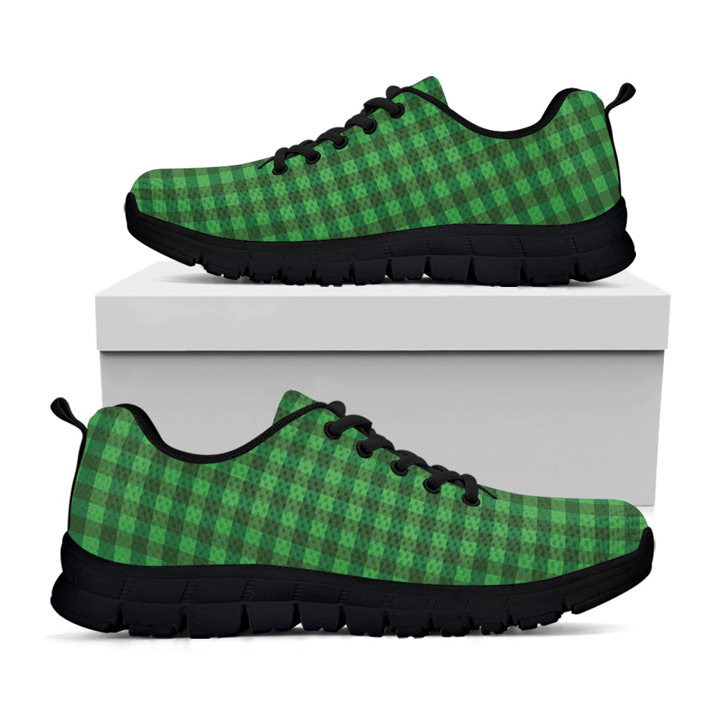 Green Tartan Saint Patrick's Day Print Black Sneakers