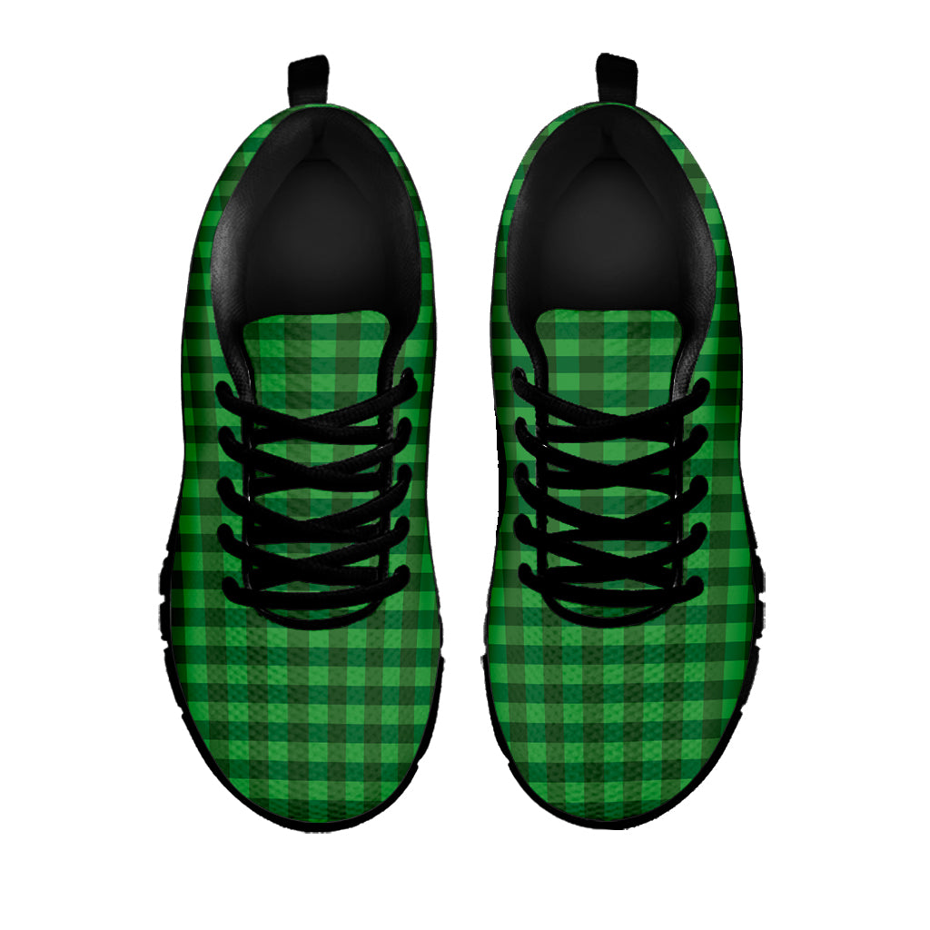 Green Tartan Saint Patrick's Day Print Black Sneakers