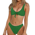 Green Tartan Saint Patrick's Day Print Front Bow Tie Bikini