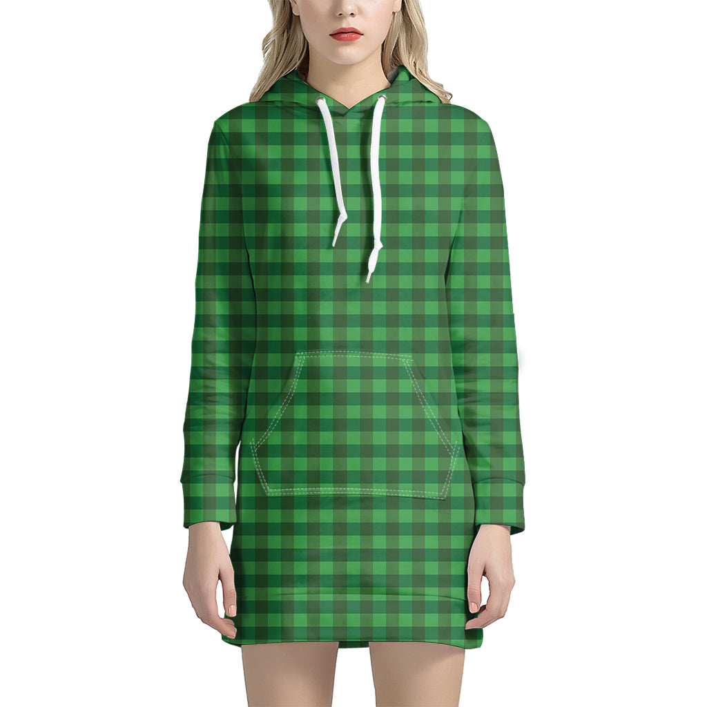 Green Tartan Saint Patrick's Day Print Hoodie Dress