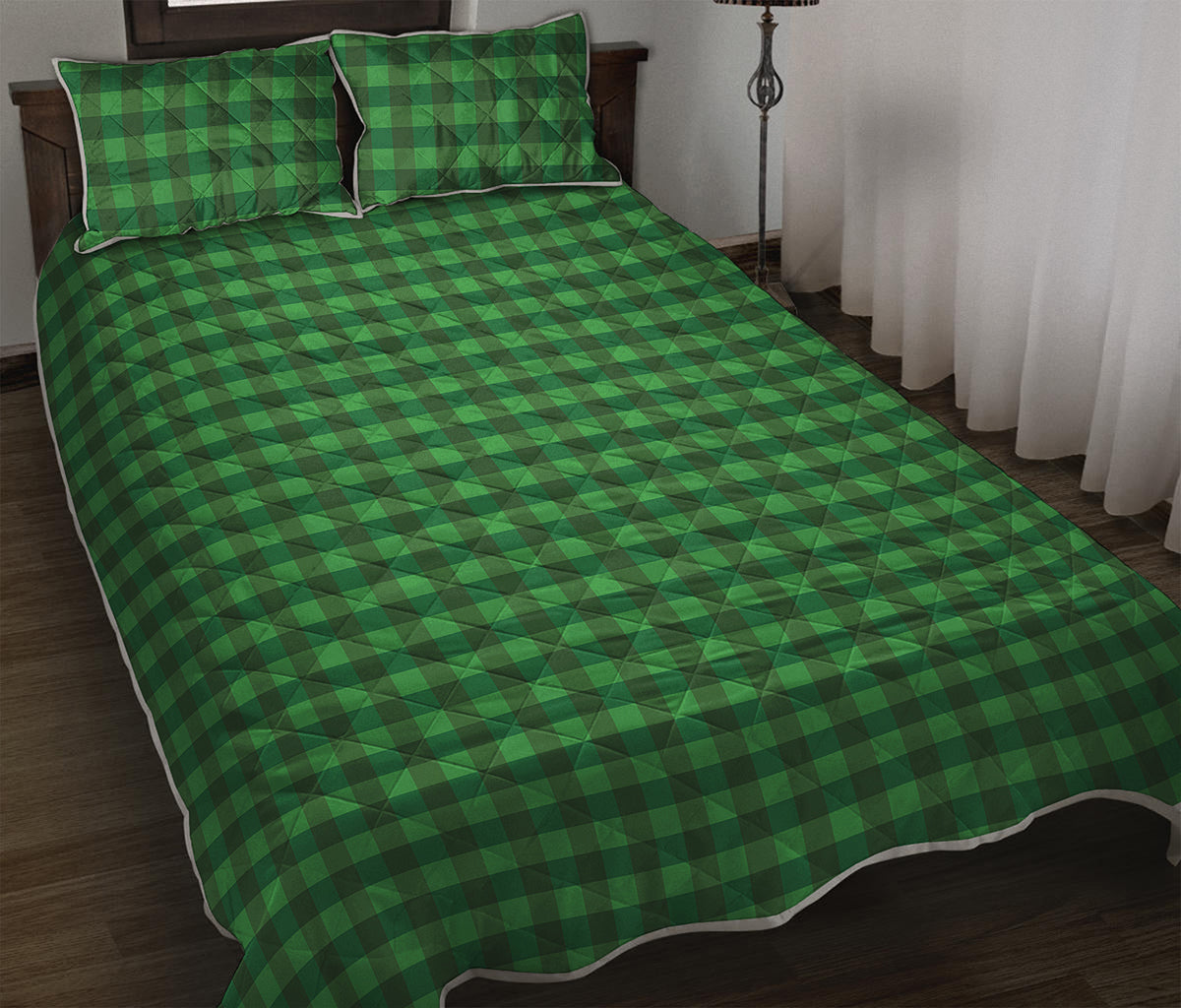 Green Tartan Saint Patrick's Day Print Quilt Bed Set