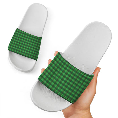 Green Tartan Saint Patrick's Day Print White Slide Sandals