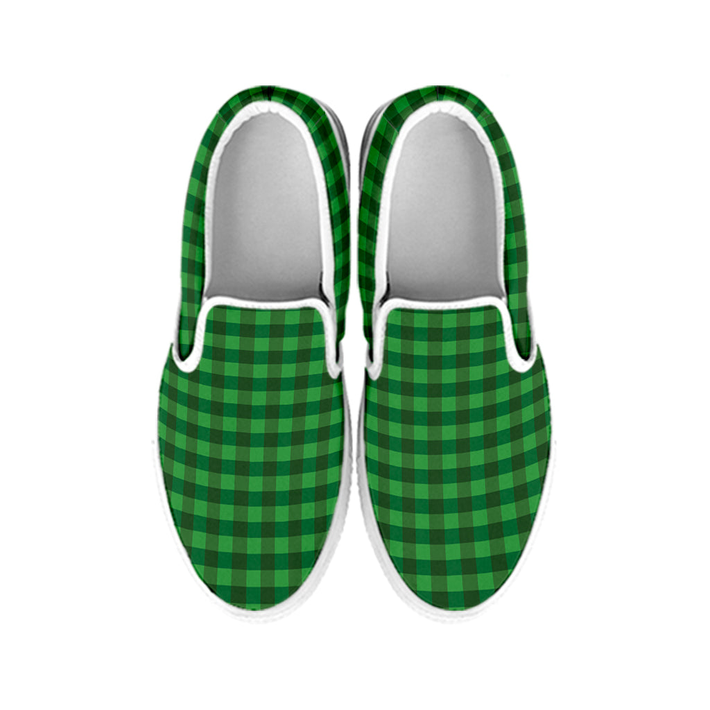 Green Tartan Saint Patrick's Day Print White Slip On Shoes