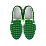 Green Tartan Saint Patrick's Day Print White Slip On Shoes