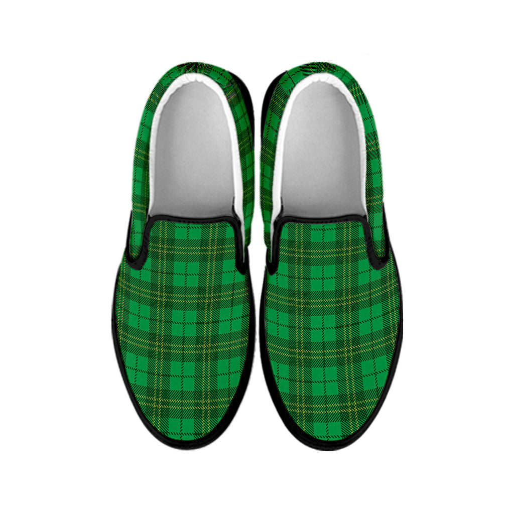 Green Tartan St. Patrick's Day Print Black Slip On Shoes
