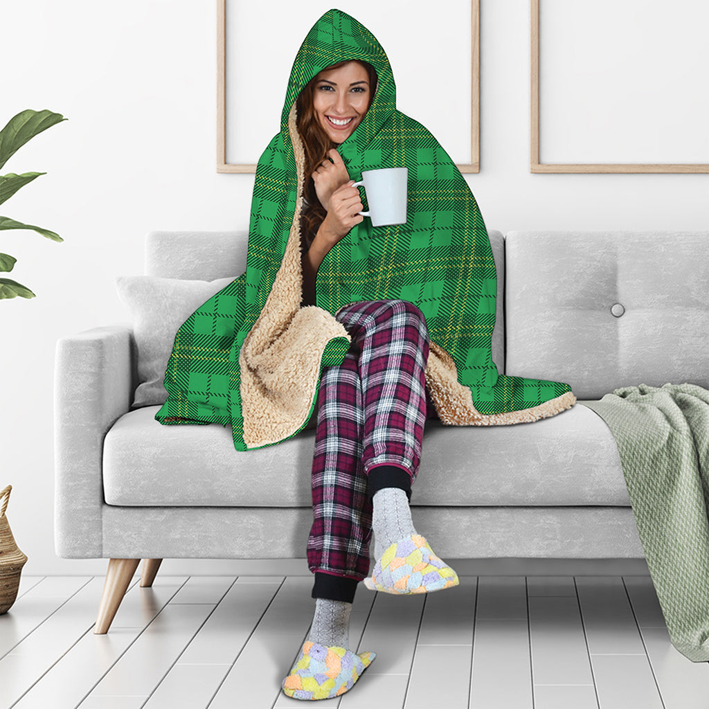 Green Tartan St. Patrick's Day Print Hooded Blanket