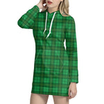 Green Tartan St. Patrick's Day Print Hoodie Dress