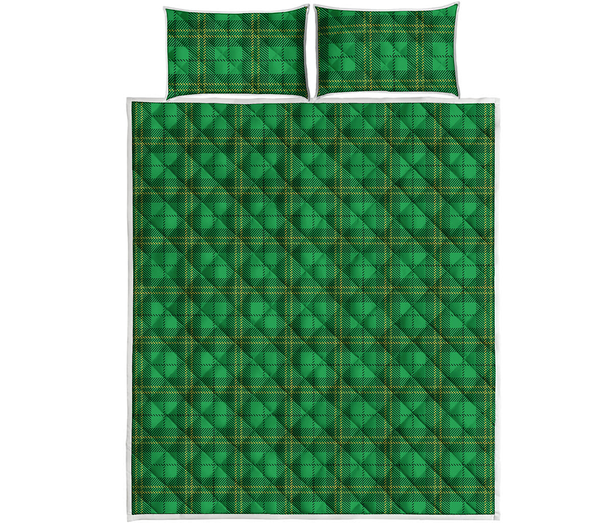 Green Tartan St. Patrick's Day Print Quilt Bed Set