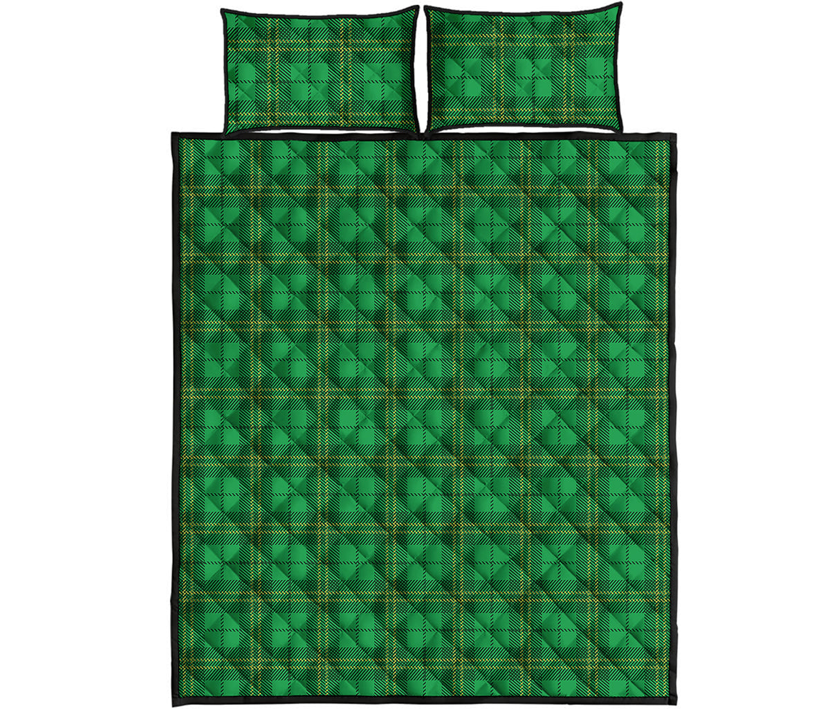 Green Tartan St. Patrick's Day Print Quilt Bed Set