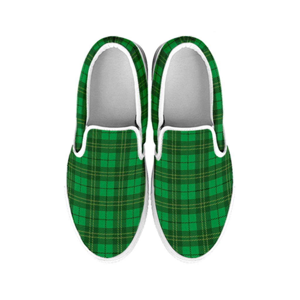 Green Tartan St. Patrick's Day Print White Slip On Shoes