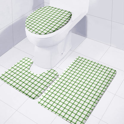 Green Tattersall Pattern Print 3 Piece Bath Mat Set