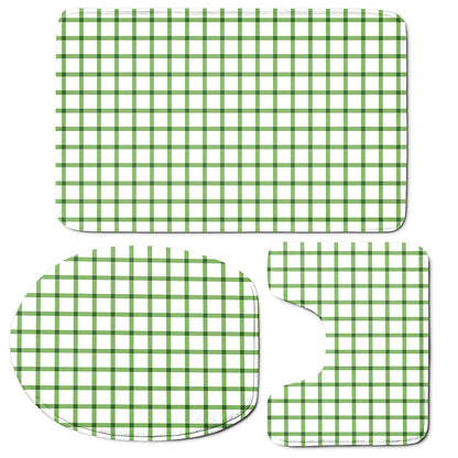 Green Tattersall Pattern Print 3 Piece Bath Mat Set
