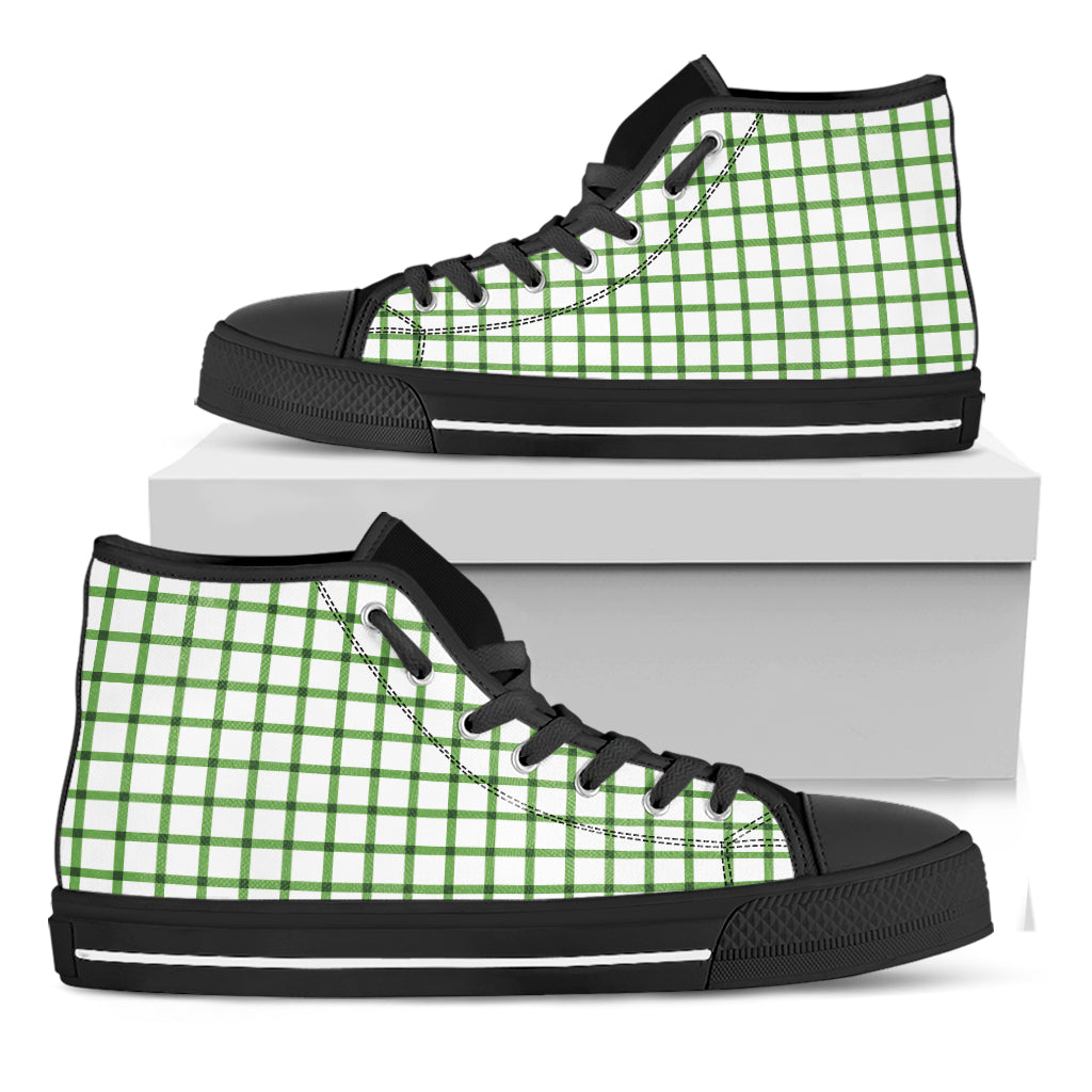 Green Tattersall Pattern Print Black High Top Shoes