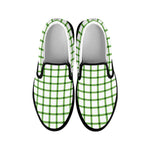 Green Tattersall Pattern Print Black Slip On Shoes