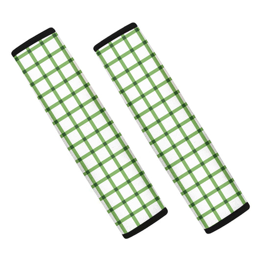 Green Tattersall Pattern Print Car Seat Belt Covers